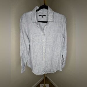 Quince 100% Linen Blue White Striped Button Down Shirt Women’s Small